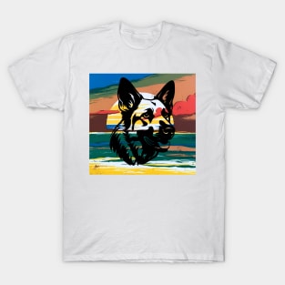 German Shepherd Silhouette Retro Sunset – Bold Vintage Dog Art T-Shirt